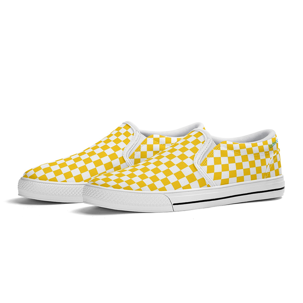 N-White canvas slip-ons (yellow check)