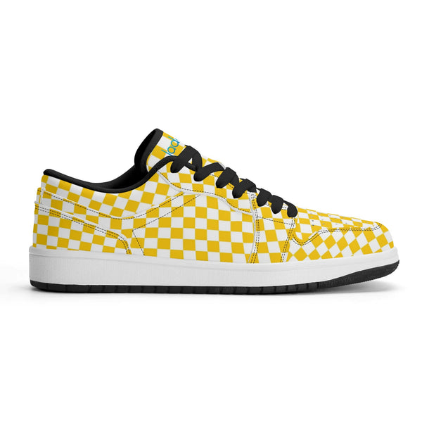 Black PU low-cut sneakers (yellow check) Ⅱ