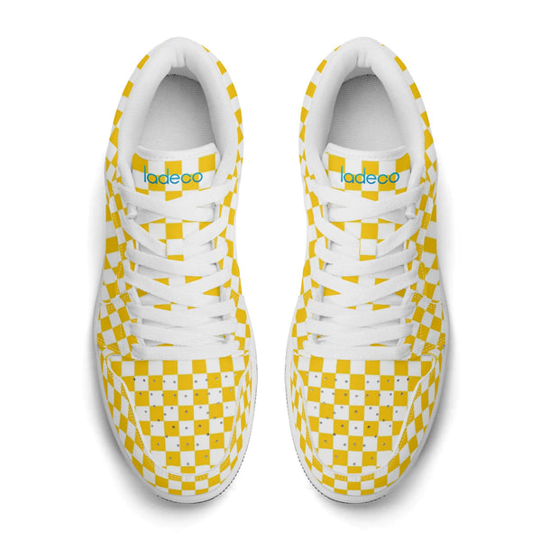 White PU low-cut sneakers (yellow check) Ⅱ