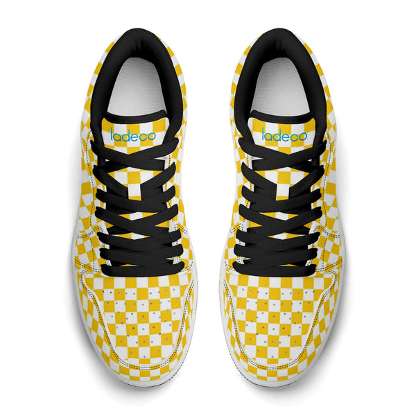 Black PU low-cut sneakers (yellow check) Ⅱ