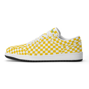 White PU low-cut sneakers (yellow check) Ⅱ