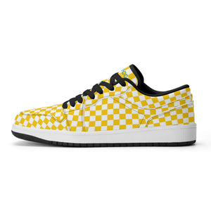 Black PU low-cut sneakers (yellow check) Ⅱ