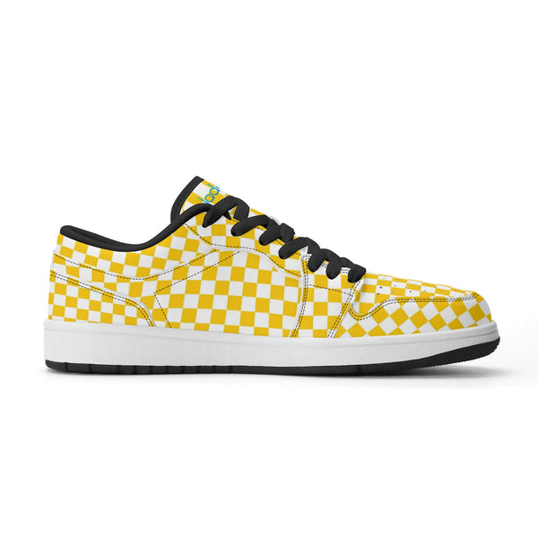 Black PU low-cut sneakers (yellow check) Ⅱ