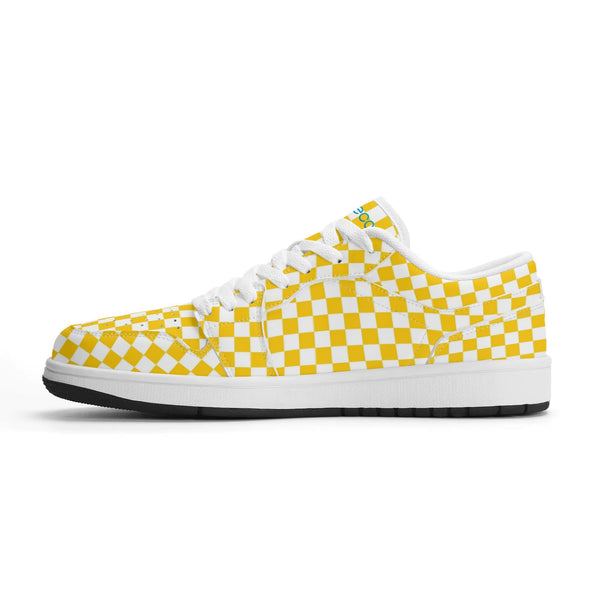 White PU low-cut sneakers (yellow check) Ⅱ