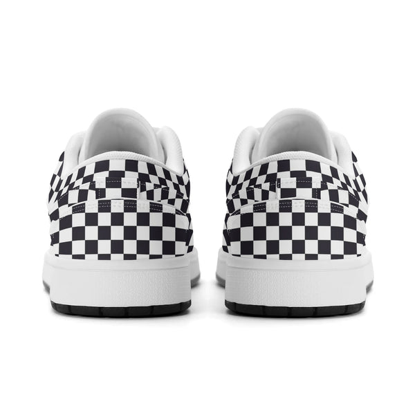 White PU low-cut sneakers (black check) Ⅱ