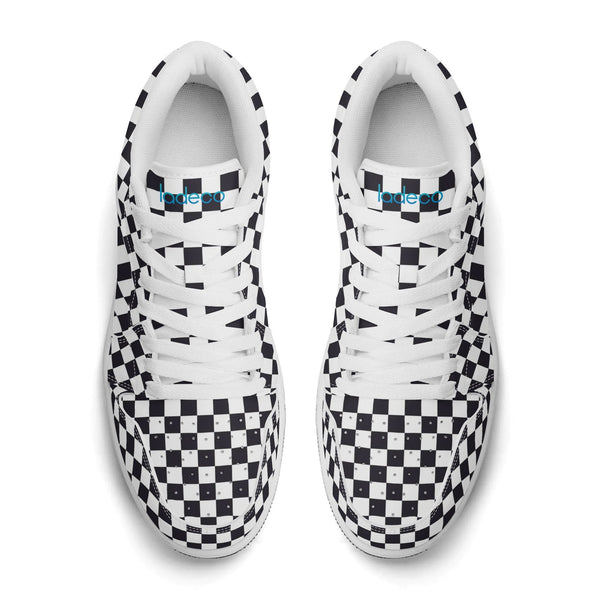 White PU low-cut sneakers (black check) Ⅱ