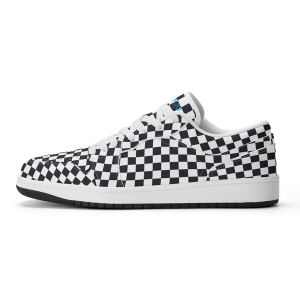 White PU low-cut sneakers (black check) Ⅱ