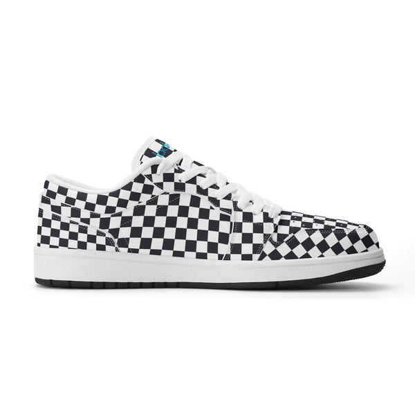 White PU low-cut sneakers (black check) Ⅱ