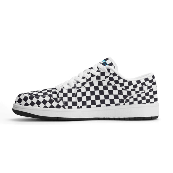 White PU low-cut sneakers (black check) Ⅱ