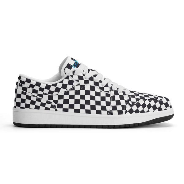 White PU low-cut sneakers (black check) Ⅱ