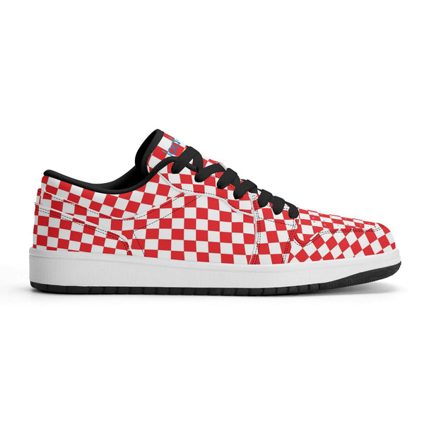 Schwarze PU-Low-Cut-Sneaker (rot kariert) Ⅱ