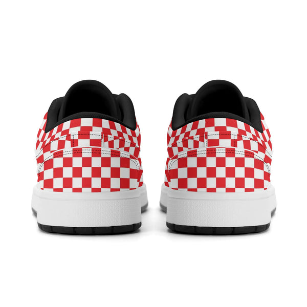 Black PU low-cut sneakers (red check) Ⅱ