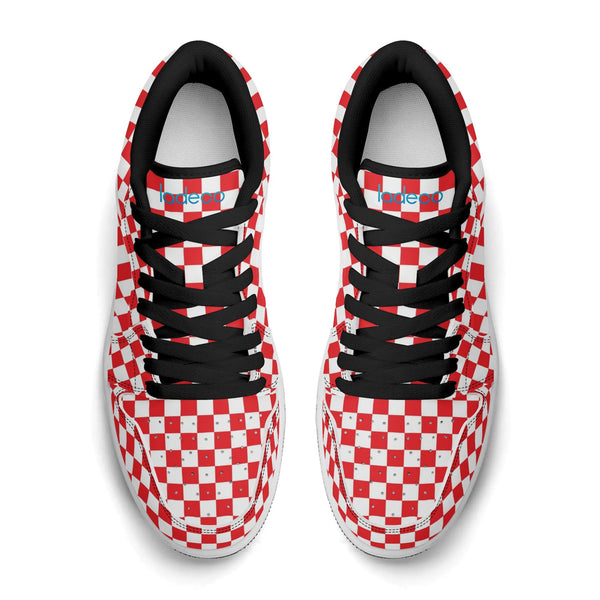 Black PU low-cut sneakers (red check) Ⅱ