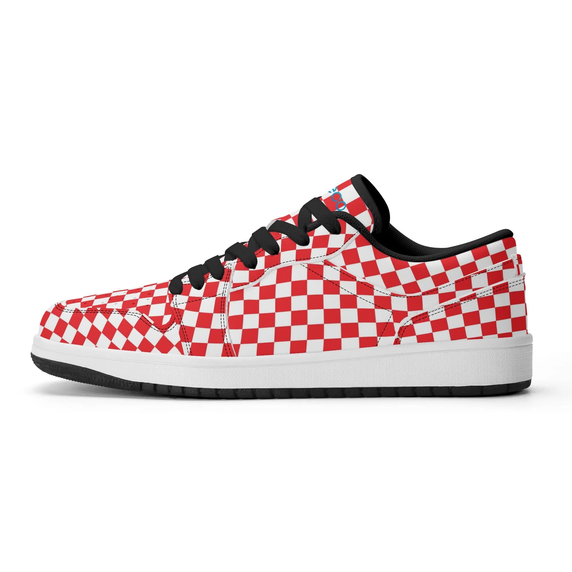 Black PU low-cut sneakers (red check) Ⅱ