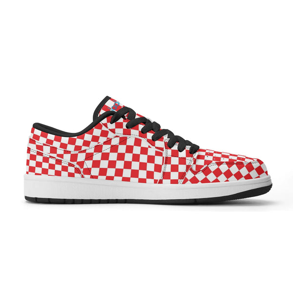 Black PU low-cut sneakers (red check) Ⅱ