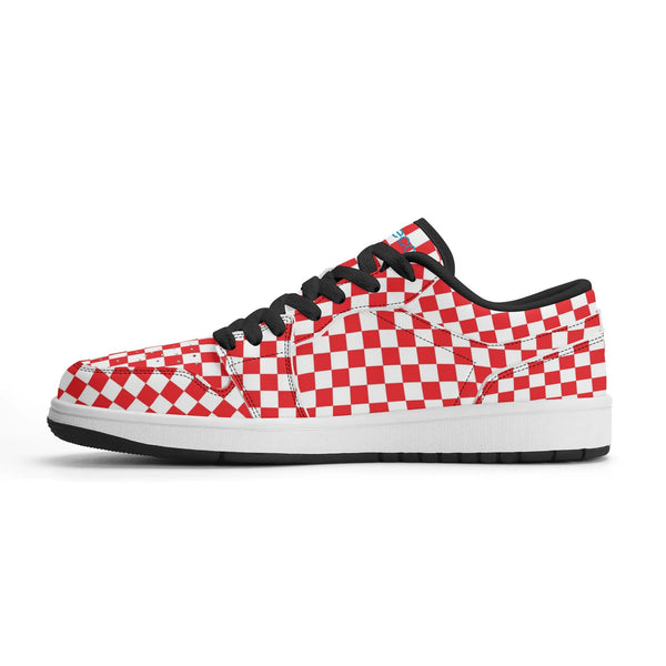 Schwarze PU-Low-Cut-Sneaker (rot kariert) Ⅱ