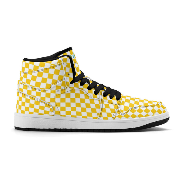 Black PU high-cut sneakers (yellow check) Ⅱ