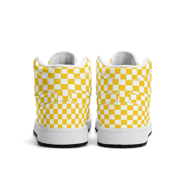 White PU high-cut sneakers (yellow check) Ⅱ