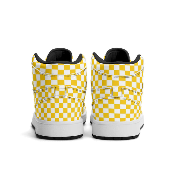 Black PU high-cut sneakers (yellow check) Ⅱ