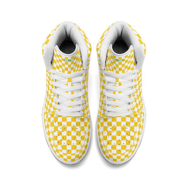 White PU high-cut sneakers (yellow check) Ⅱ