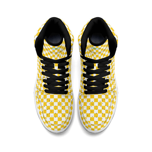 Black PU high-cut sneakers (yellow check) Ⅱ