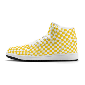 White PU high-cut sneakers (yellow check) Ⅱ