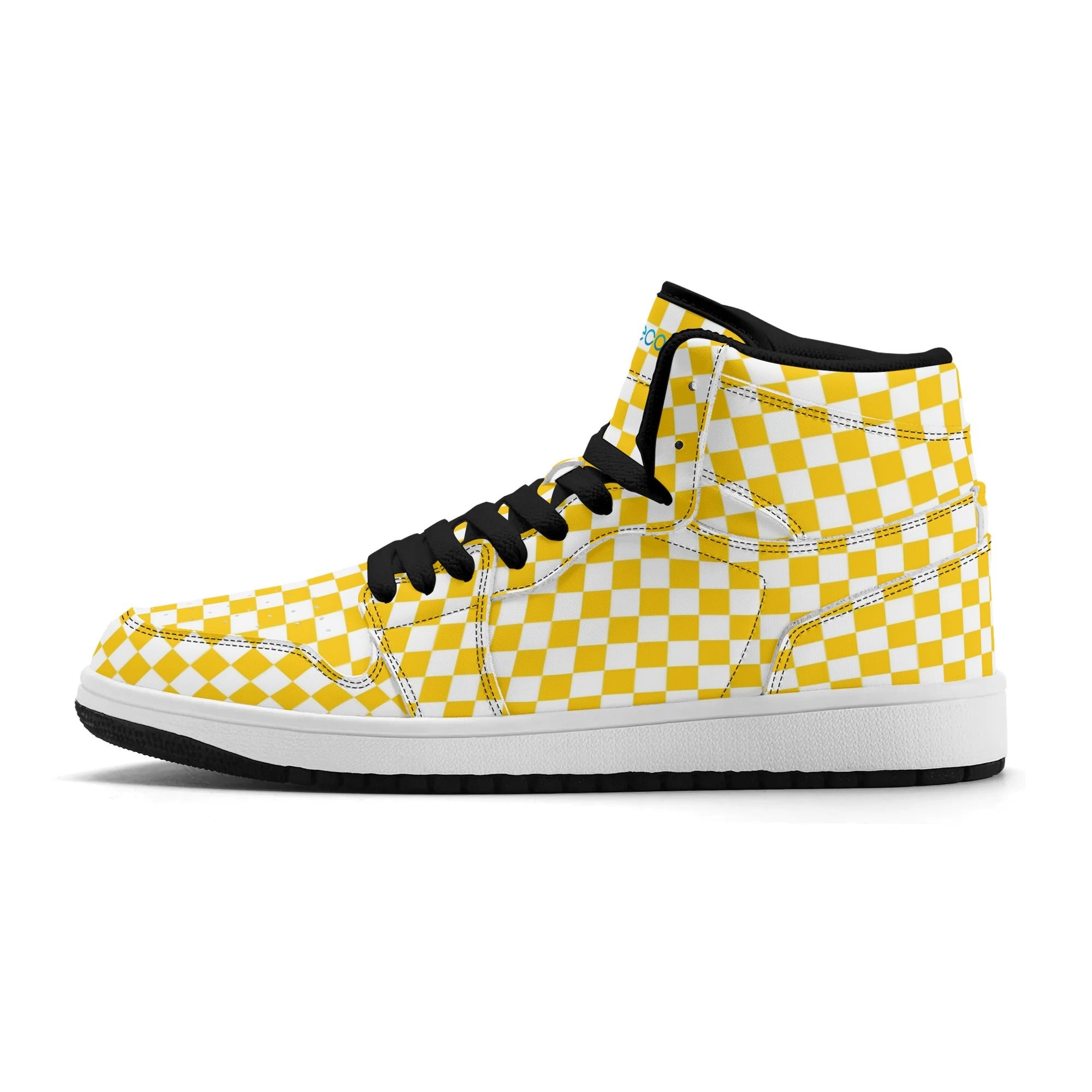 Black PU high-cut sneakers (yellow check) Ⅱ