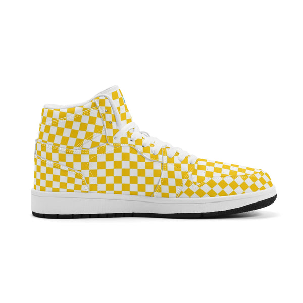 White PU high-cut sneakers (yellow check) Ⅱ