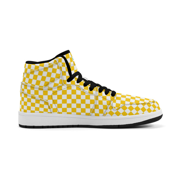 Black PU high-cut sneakers (yellow check) Ⅱ