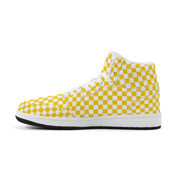 White PU high-cut sneakers (yellow check) Ⅱ