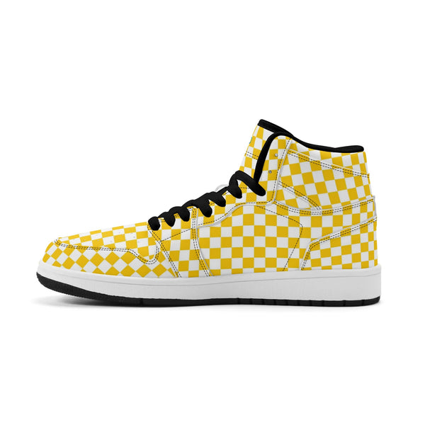 Black PU high-cut sneakers (yellow check) Ⅱ