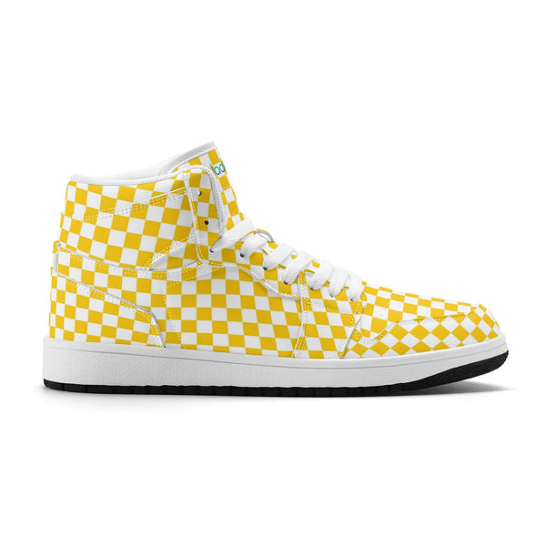 White PU high-cut sneakers (yellow check) Ⅱ