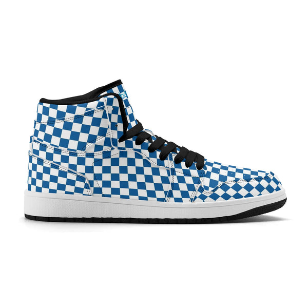 Black PU high-top sneakers (blue check) Ⅱ