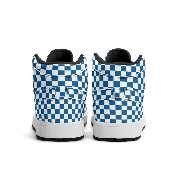 Black PU high-top sneakers (blue check) Ⅱ