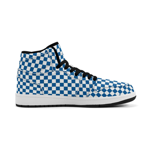 Black PU high-top sneakers (blue check) Ⅱ