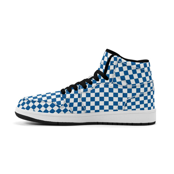 Black PU high-top sneakers (blue check) Ⅱ