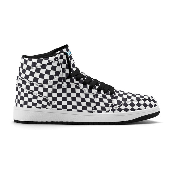 Black PU high-cut sneakers (black check) Ⅱ