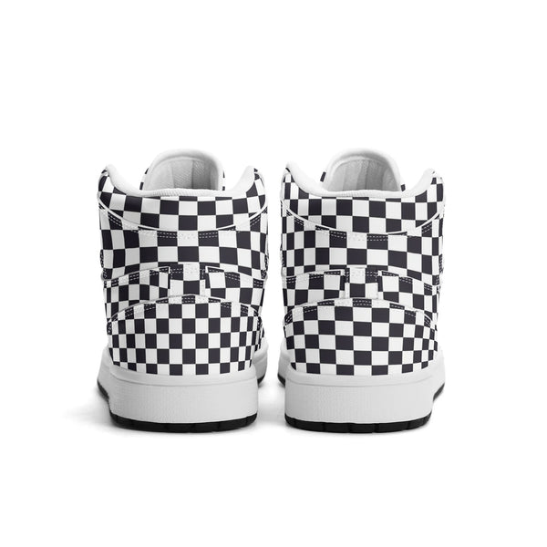 White PU high-cut sneakers (black check) Ⅱ