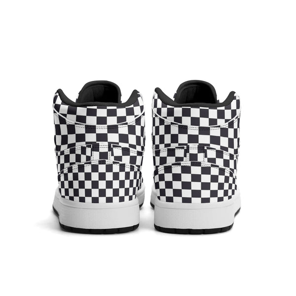 Black PU high-cut sneakers (black check) Ⅱ