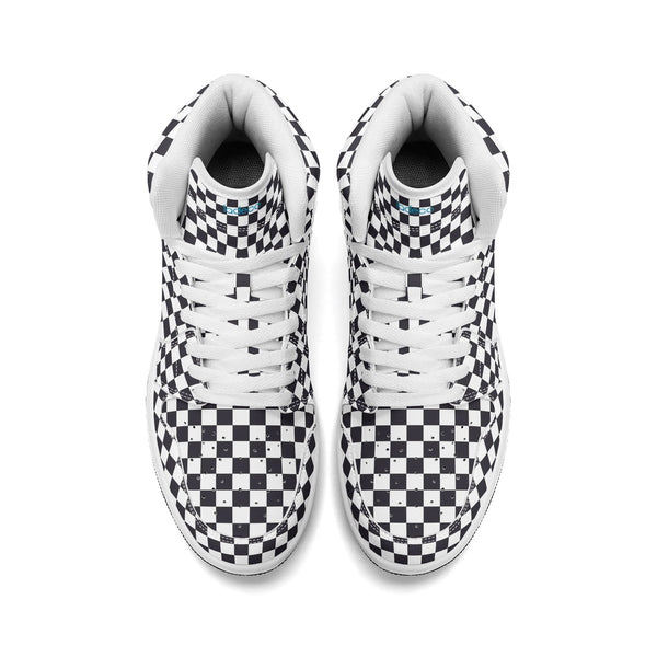 White PU high-cut sneakers (black check) Ⅱ