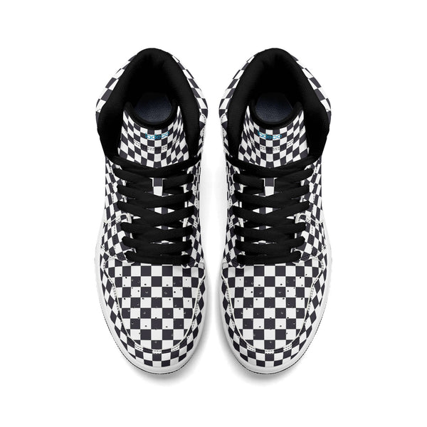 Black PU high-cut sneakers (black check) Ⅱ