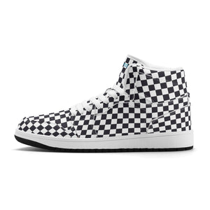 White PU high-cut sneakers (black check) Ⅱ