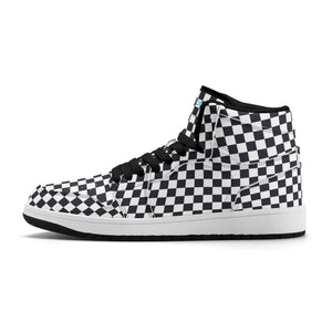 Black PU high-cut sneakers (black check) Ⅱ