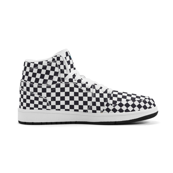 White PU high-cut sneakers (black check) Ⅱ