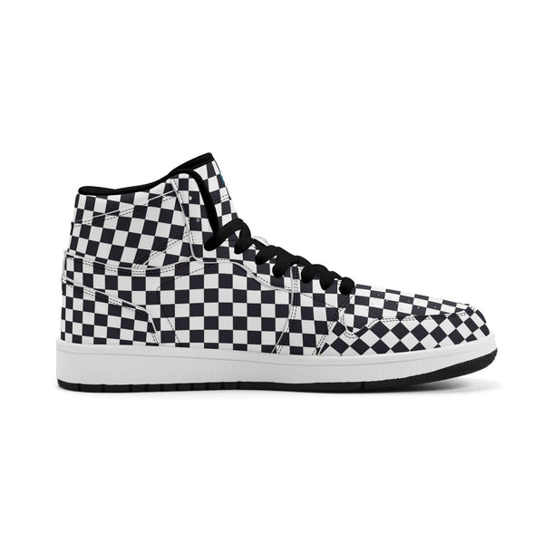 Black PU high-cut sneakers (black check) Ⅱ