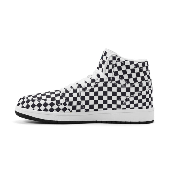 White PU high-cut sneakers (black check) Ⅱ