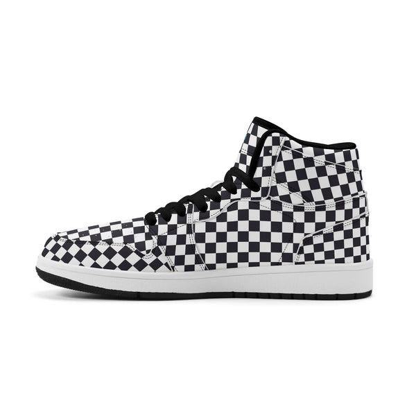 Black PU high-cut sneakers (black check) Ⅱ