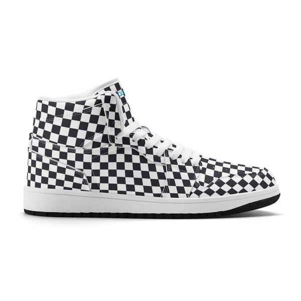 White PU high-cut sneakers (black check) Ⅱ