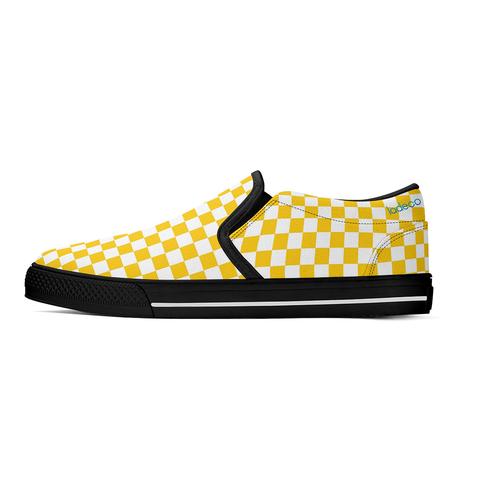 N-Black canvas slip-ons (yellow check)