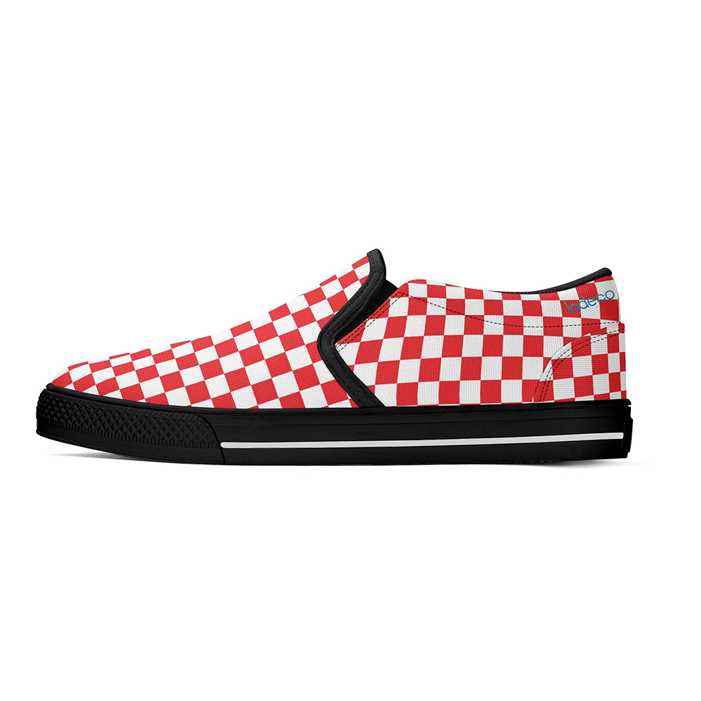 N-Black canvas slip-ons (red check)